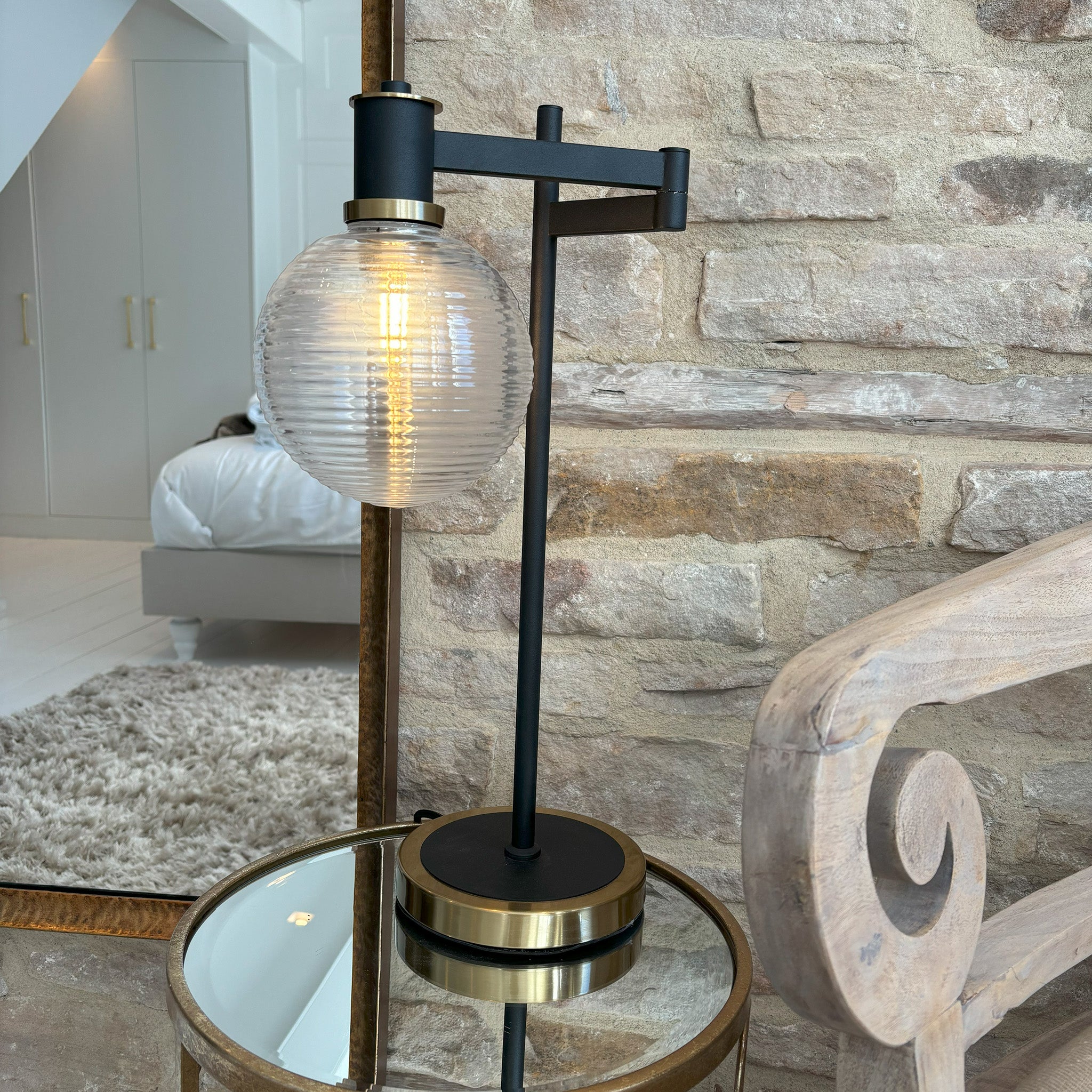 Adjustable Swing Arm Table Lamp with Glass Shade